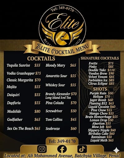 Elite cocktail menu board