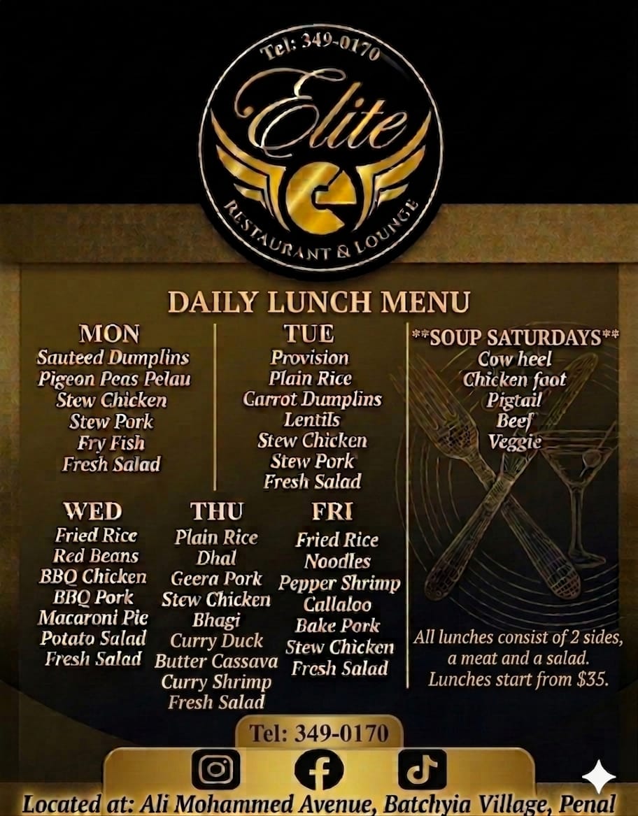 Elite daily lunch menu board